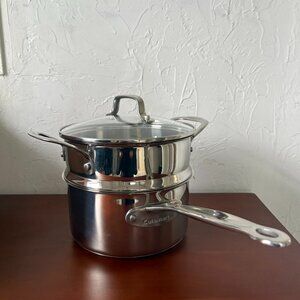 New Cuisinart 2.5qt Stainless Steel Saucepan with Steamer + Glass Lid